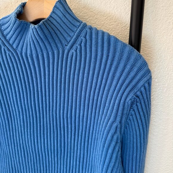 Vintage Gap Cobalt Blue Thick Cotton Rib Knit Mock Neck Sweater - Picture 2 of 9